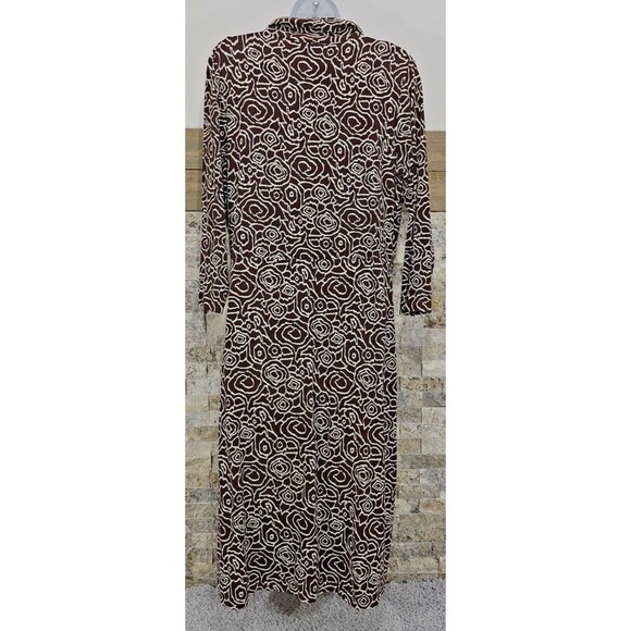 Susan Bristol Womens Midi Dress Brown Abstract Floral Rayon Knit Office Size 12 - Picture 2 of 13